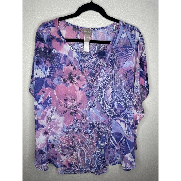 Chico's Shirt Womens Small/Medium Purple Pink Paisley Floral Lightweight Dolman - Picture 1 of 5